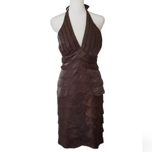 Cache Ruffle Shimmer Brown Halter Dress Size 4